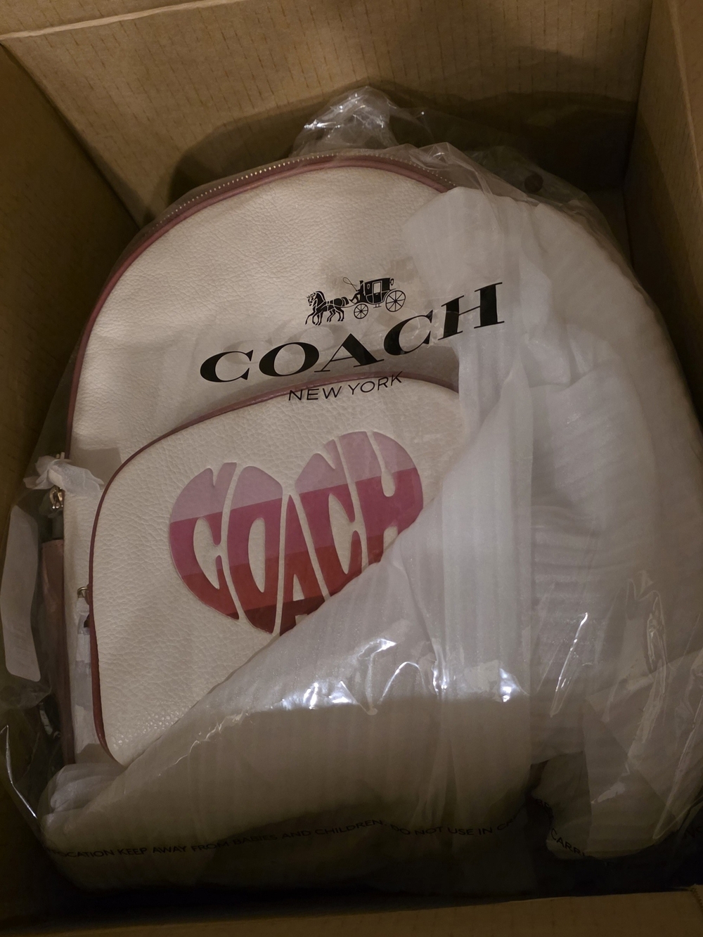 NWT - COACH Pink & White Heart Logo Leather Mini Backpack - Picture 2 of 9
